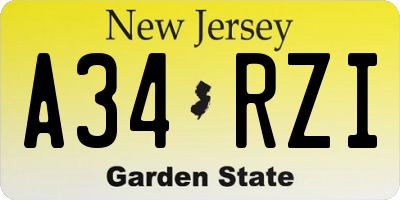 NJ license plate A34RZI