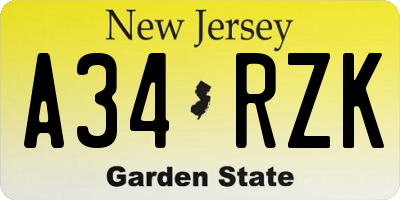 NJ license plate A34RZK