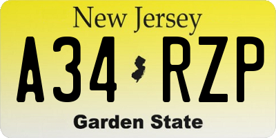 NJ license plate A34RZP