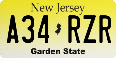 NJ license plate A34RZR