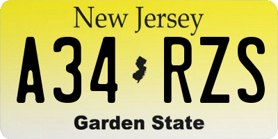 NJ license plate A34RZS