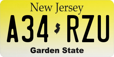NJ license plate A34RZU
