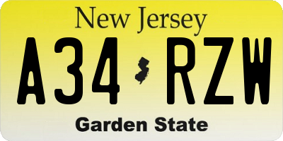 NJ license plate A34RZW