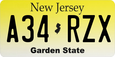 NJ license plate A34RZX