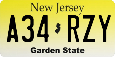 NJ license plate A34RZY