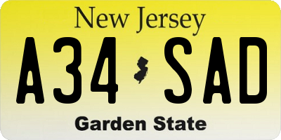 NJ license plate A34SAD