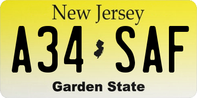 NJ license plate A34SAF