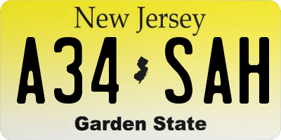 NJ license plate A34SAH