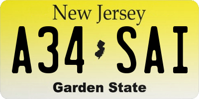 NJ license plate A34SAI