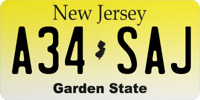 NJ license plate A34SAJ
