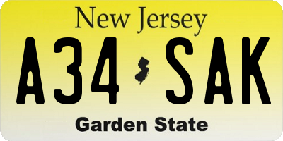 NJ license plate A34SAK