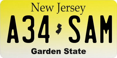 NJ license plate A34SAM