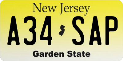 NJ license plate A34SAP