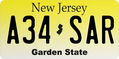 NJ license plate A34SAR