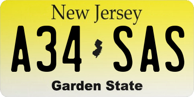 NJ license plate A34SAS
