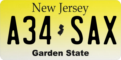 NJ license plate A34SAX