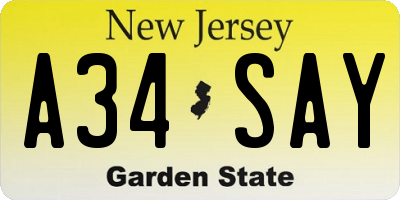 NJ license plate A34SAY