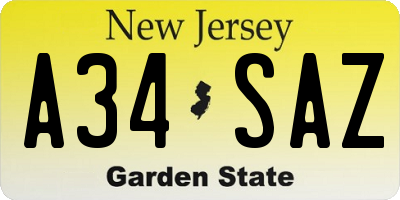 NJ license plate A34SAZ