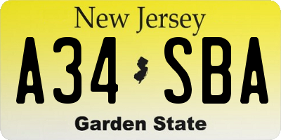 NJ license plate A34SBA