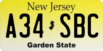 NJ license plate A34SBC