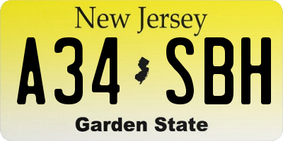 NJ license plate A34SBH
