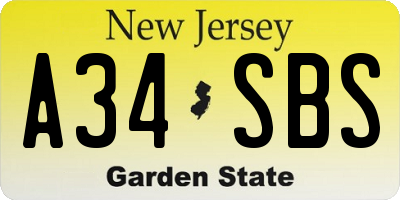 NJ license plate A34SBS