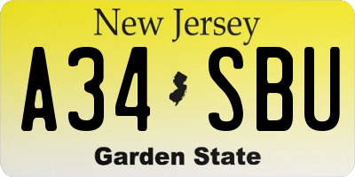NJ license plate A34SBU