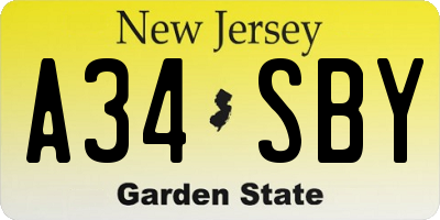 NJ license plate A34SBY