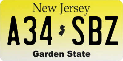 NJ license plate A34SBZ