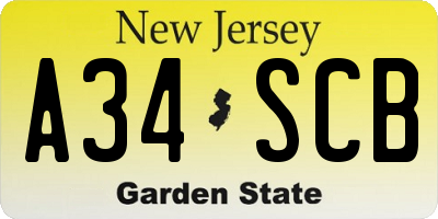NJ license plate A34SCB