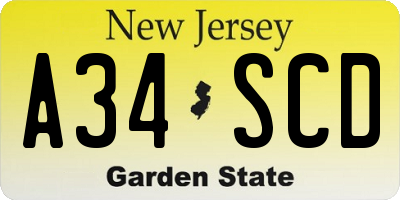 NJ license plate A34SCD