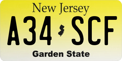 NJ license plate A34SCF