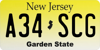 NJ license plate A34SCG
