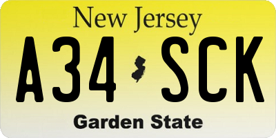 NJ license plate A34SCK