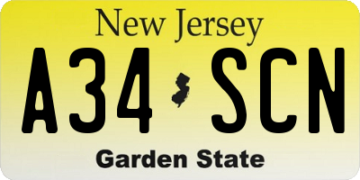 NJ license plate A34SCN
