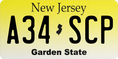 NJ license plate A34SCP