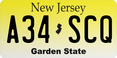 NJ license plate A34SCQ