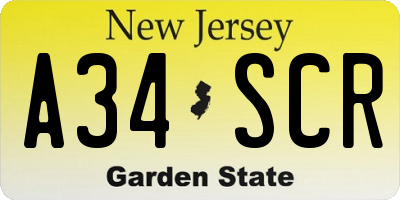 NJ license plate A34SCR