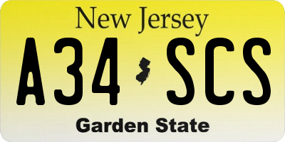 NJ license plate A34SCS