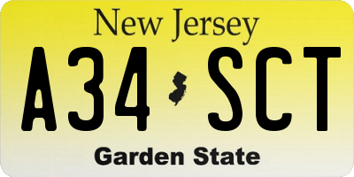 NJ license plate A34SCT