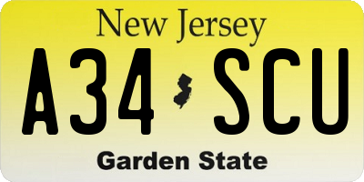 NJ license plate A34SCU
