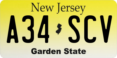 NJ license plate A34SCV