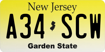NJ license plate A34SCW