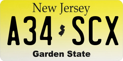 NJ license plate A34SCX