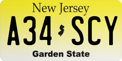 NJ license plate A34SCY
