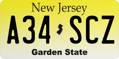 NJ license plate A34SCZ