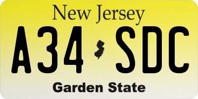 NJ license plate A34SDC