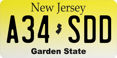 NJ license plate A34SDD