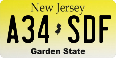 NJ license plate A34SDF