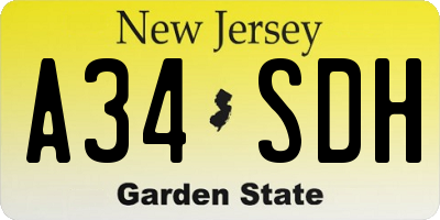NJ license plate A34SDH